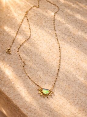 Kendra Scott Gold Necklace with Iridescent Opal Sunburst Pendant